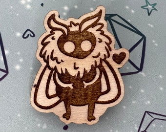 Cute Mothman pin, Chibi Mothman, cryptid pin badge, wooden pin badge