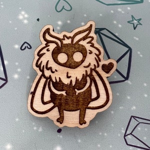 Cute Mothman pin, Chibi Mothman, cryptid pin badge, wooden pin badge
