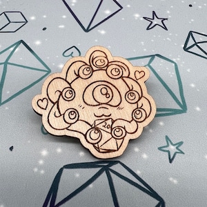Adorable Dungeons and Dragons Beholder Wooden Pin Badge, DnD Pin, Gift for Gamers