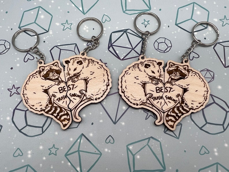 Friendship Best Trash Goblins Keyrings, Magpie Keyring, Trash Bird, Corvid Keyring, Trash Goblin, Couple Keyrings image 5