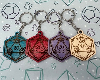 Engraved D20 Dungeons and Dragons Keyring, DnD, Dice Keyring, D20, Polyhedral Dice, Dice Collection, DnD Keyring