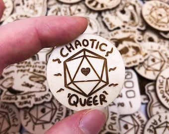 Chaotic Queer, Queer Pride Pin, Dnd Pin, D20 Dice Pin, Queer Stocking Filler