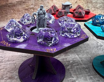 Dungeons and Dragons Dice and Miniature Display, DnD Dice Display, RPG Mini Stand, Wooden Dice Display, Gift for Gamers