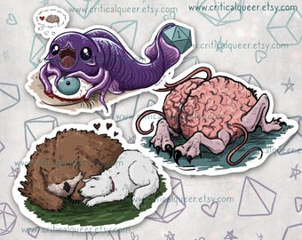 Baldurs Gate Babies Stickers, Dungeons Dragons Vinyl Art (Us, Scratch, Owlbear)
