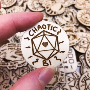 Chaotic Bi, Bi Pride Pin, Dnd Pin, D20 Dice Pin, Queer Stocking Filler