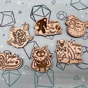 Mothman is my Sugar Daddy Wooden Pin Badge, Laser Engraved image 6