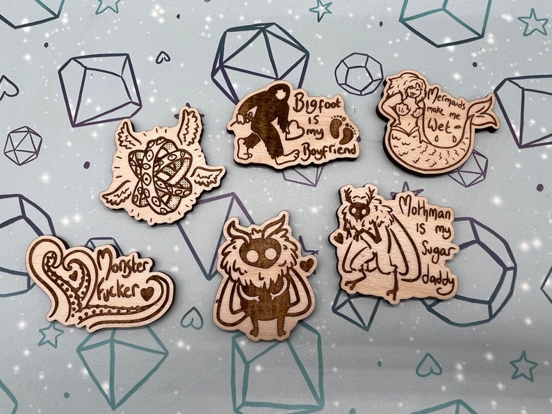 Mothman is my Sugar Daddy Wooden Pin Badge, Laser Engraved image 6