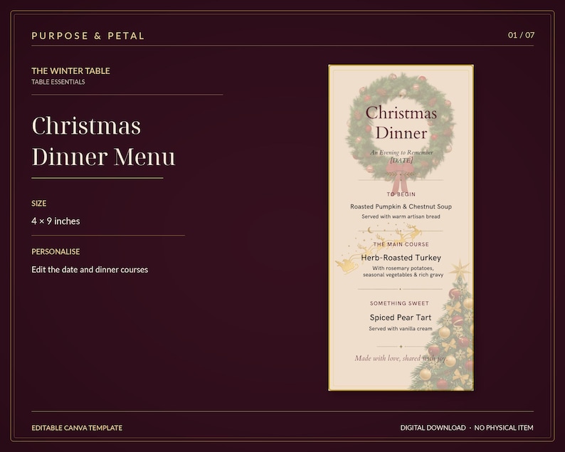 Christmas Table Stationery Bundle | Editable Canva Menus, Place Cards ...