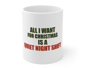 Sarcastische kerstmok voor SEH-verpleegkundigen, ideaal als cadeau voor een rustige nachtdienst.