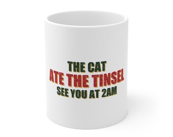 Grappige kerstmok voor dierenartsassistenten, noodcadeau: Kat heeft kerstslinger opgegeten