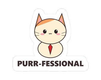 Purr-fessional Cat Sticker, Kawaii Calico Tie, Funny Work Gift (Glossy Vinyl)