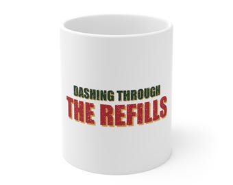 Grappige kerstmok met apothekersthema, "Sprintend door de navullingen", sarcastisch cadeau