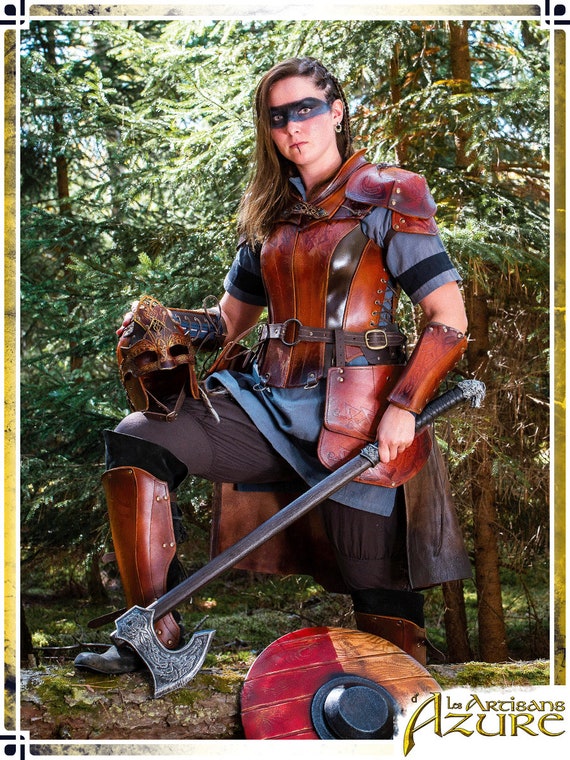 Armadura de cuero vikingo para mujer set larp armadura femenina