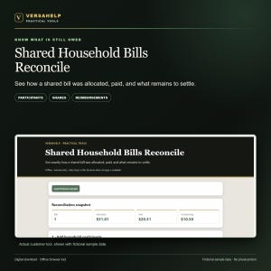 Shared Household Bills Reconcile | Offline workflow tool | VersaHelp