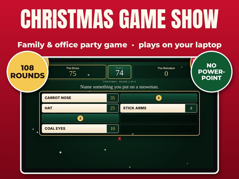 Christmas Party Game Show for Laptop, 108 Rounds, No PowerPoint, Family and Office Holiday Game image 1
