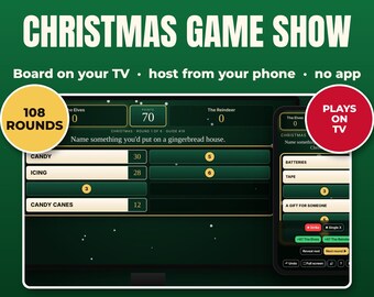 Christmas Party Game Show for Phone, Tablet or TV, 108 Rounds, No App, Family Holiday Game