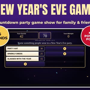 New Year's Eve Game Show for Laptop, 26 Rounds, NYE Party Game, Family and Friends, No PowerPoint