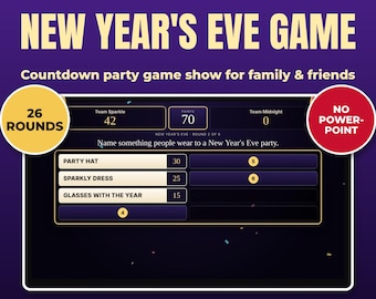 New Year's Eve Game Show for Laptop, 26 Rounds, NYE Party Game, Family and Friends, No PowerPoint