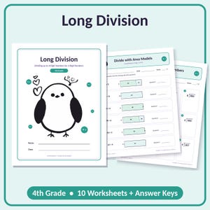 Arbetsblad med lång division, matematik för årskurs 4 | Utskrivbar PDF med svarsnycklar | Hemundervisning i matematik | Gemensam kärna