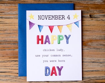 Nov. 4: Watercolor holiday birthday card for him or her - 4.25 x 5.5