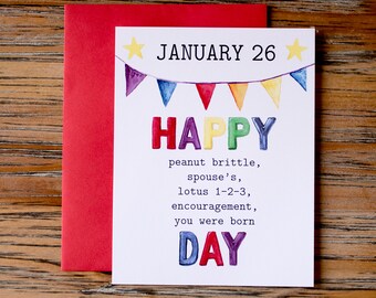 Jan. 26: Watercolor holiday birthday card for him or her - 4.25 x 5.5