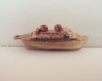Hallmarked Antique 9K Solid Gold Steamer Cruise Ship Pendant or Charm Stamped