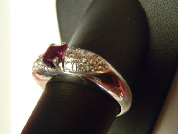 SPRING SALE Italian 14K White Gold Ruby Diamond B… - image 3