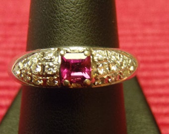 Italian 14K White Gold Ruby Diamond Band Ring