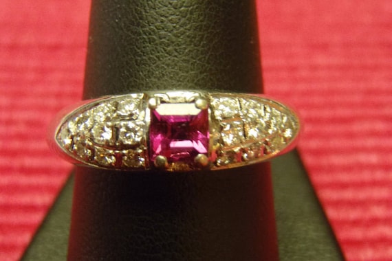 SPRING SALE Italian 14K White Gold Ruby Diamond B… - image 2