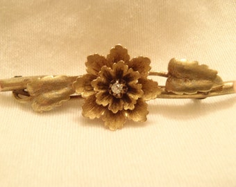 MINT Antique Yellow and Rose Gold Florentine Flower Diamond Pin Brooch