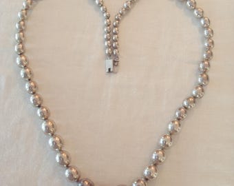 SALE Pristine Sterling Silver Ball Beaded 34 Inch Necklace Almost 6 Ounces