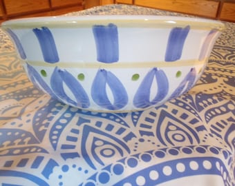 SALE Hand Painted ITALY Pottery Barn Tournesol Blue White Serving Bowl