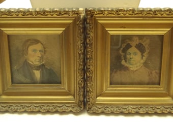 RARE Antique Early 1800s Capt. William West & Wife Sarah Poole Framed Portrait Set