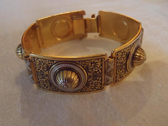 Exquisite and Bold Unique Black & Gold Spanish Damascene Bracelet MINT