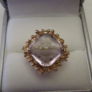 Custom Antique Cushion Cut Lavender Rose de France Amethyst 14K Yellow Gold Ring