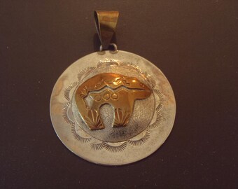 SALE Exquisite Native American Sterling Silver 925 and 12K Gold Fill Bear Pendant