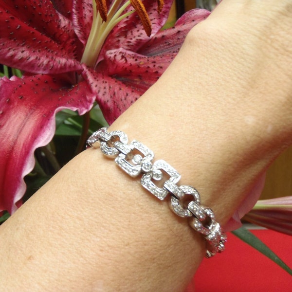 Stunning Art Deco Diamond 14K Solid White Gold  3.66 Carat H, SI1 Bracelet