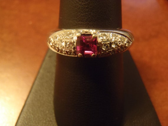 SPRING SALE Italian 14K White Gold Ruby Diamond B… - image 1