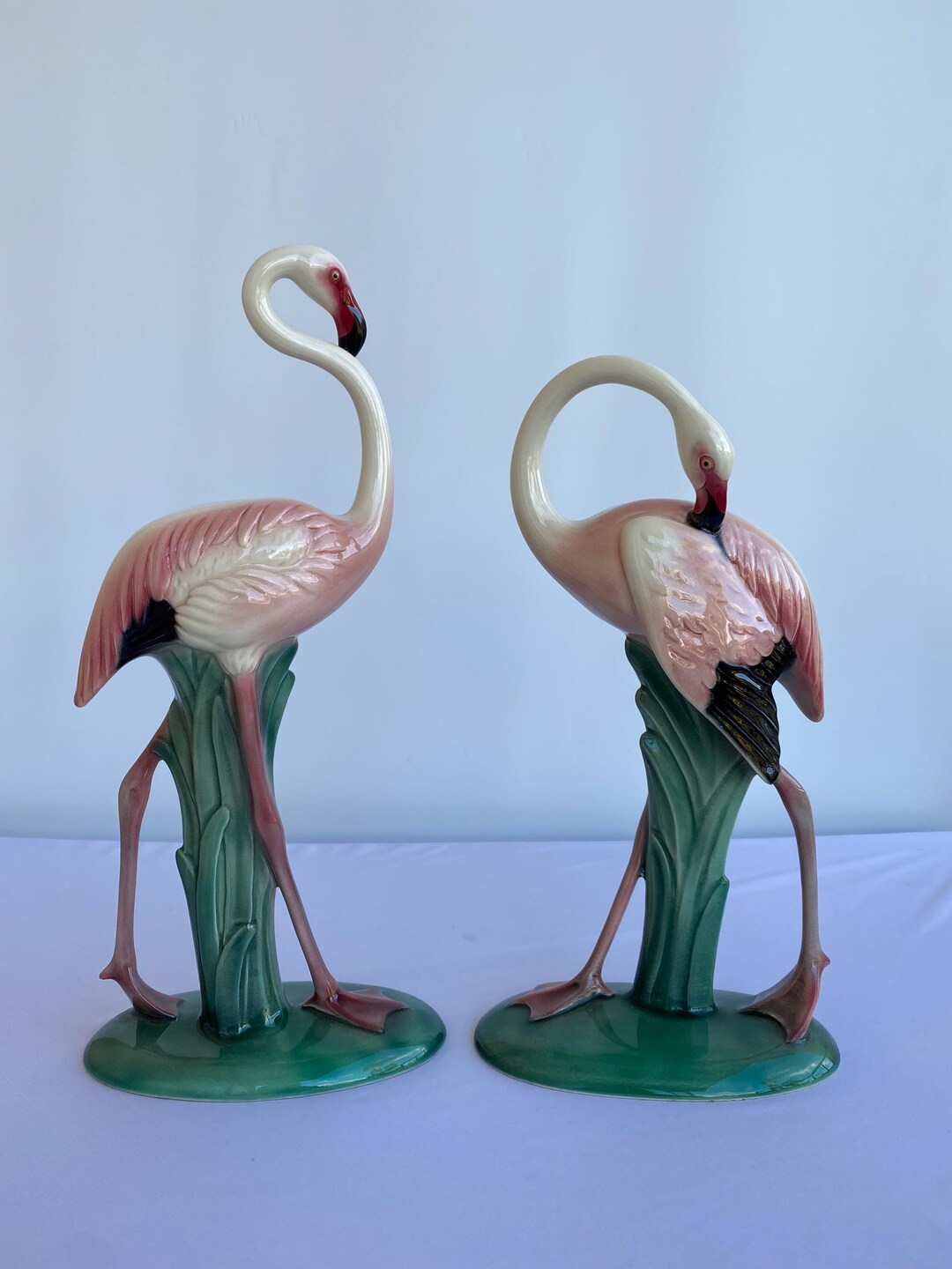 Pair of Will George Pink Flamingos Bird Figurines Signed by Artist