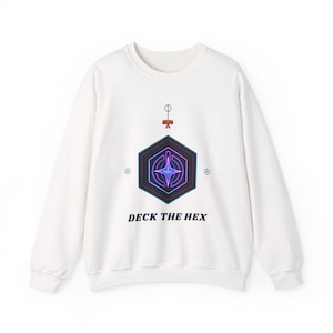 Neon Hexagon Ornament Christmas Crewneck Sweatshirt, Nova OS Hex Logo, Deck The Hex, Techie Holiday, Nerd Xmas