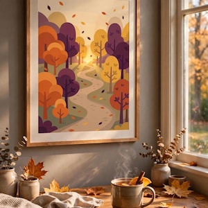 Sentiero nel bosco autunnale, decorazione murale autunnale, decorazione stampabile per la stagione spettrale, stampa murale di ottobre, download digitale