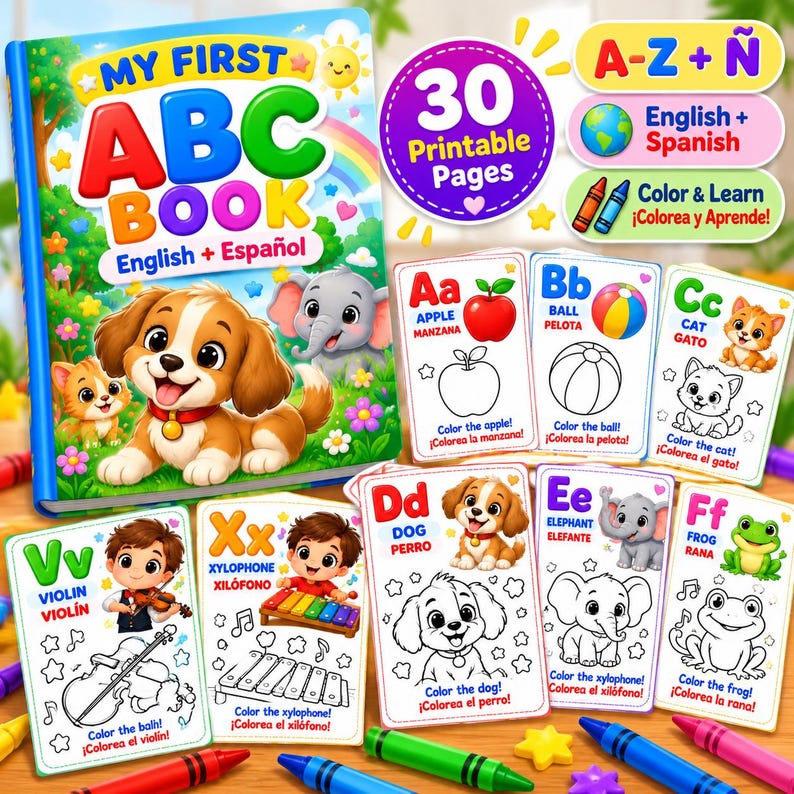 My First ABC Book | Bilingual English Spanish Alphabet Coloring Book ...