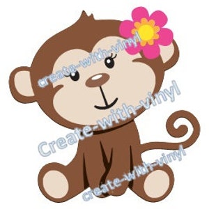 NIÑA MONO SVG con flor, también se puede hacer sin - Bebé - Cricut, Cameo, Silueta, para ropa de bebé Camisetas, pañales para eructar