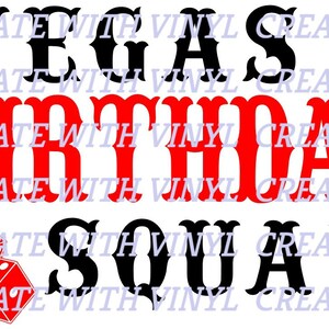 VEGAS BIRTHDAY SQUAD (2) svg Datei - Silhouette, Cameo, Cricut - Sublimation und Druck und Cut fähige Spielkarten, Würfel, Spiele Vegas