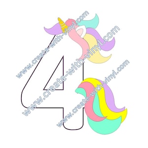 4. GEBURTSTAG SVG - UNICORN - Cricut, Cameo, Silhouette, für T-shirts, vierten Geburtstag, htv Vinyl, Mädchen Geburtstag Shirt