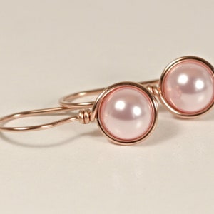 Rose Gold Pink Pearl Earrings Wire Wrapped Jewelry Rose Gold Pearl Earrings Rose Gold Jewelry Bridal Pearl Earrings Rosaline Pearl