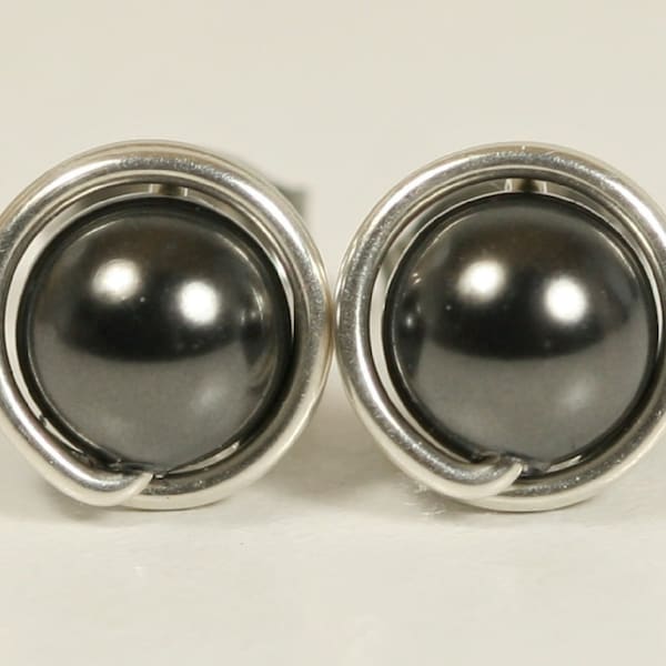 Black Pearl Stud Earrings, Sterling Silver Earrings, Black Pearl Studs, Rose Gold Earrings, Black Pearl Earrings, Gifts for Women