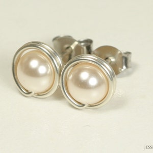 Handmade Creamrose Pearl Stud Earrings: Sterling Silver or Gold