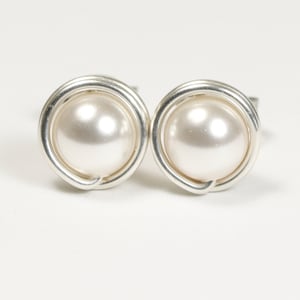 White Pearl Stud Earrings, Sterling Silver Earrings, Bridal Earrings, Gifts for Her, Small Pearl Studs, Yellow or Rose Gold Earrings