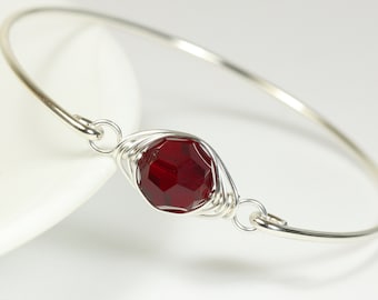 Garnet Bracelet Wire Wrapped Jewelry Handmade Sterling Silver or Gold Filled Garnet Crystal Bangle Bracelet Siam Crystal Jewelry